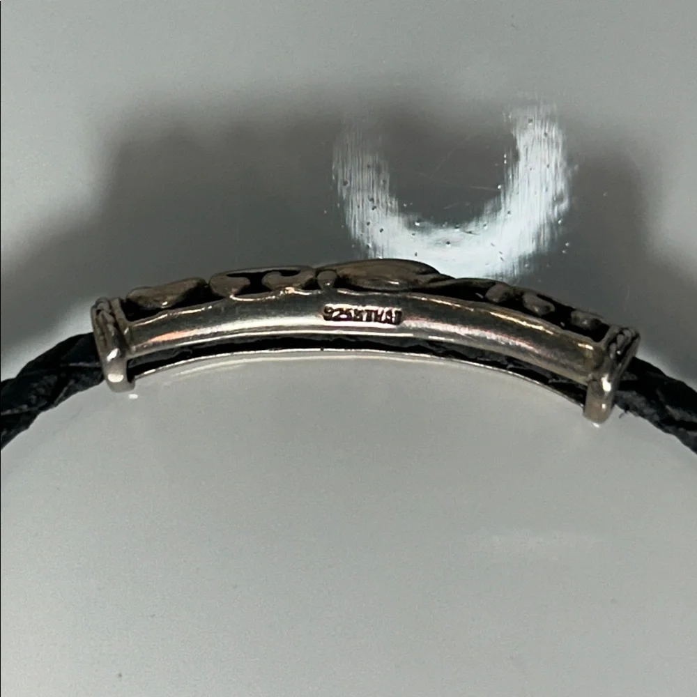 NWOT Carolyn Pollack Sterling Silver Scroll Slide On Braided Leather Bracelet
